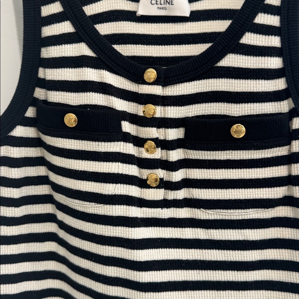 Celine Mariniere White Black Striped Ribbed Cotton Jersey Knit Tank Top size S - Picture 6 of 14